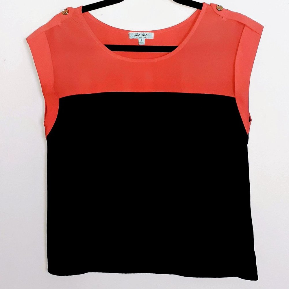 The Arte Coral/Orange and Black Color Block Blouse